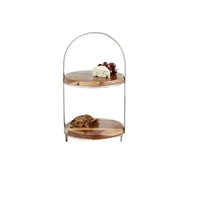 Présentoir à gâteau en métal à deux niveaux en bois naturel Présentoir à gâteau à deux niveaux décoratif pour la maison pour la décoration de plusieurs événements