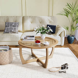 Mesa de centro de ratán redonda Boho Coastal para muebles de sala de estar o centros de mesa - Product Image 2