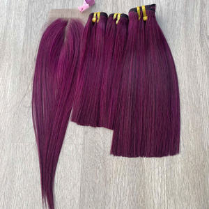 Cabello Vietnamita Liso Oscuramente Borgoña, Paquete y Cierre de Cabello Virgen Natural de Lujo con Envío Rápido, Cabello Humano Súper Doble - Product Image 5