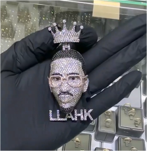 Colgante Hip Hop Iced Out de Plata de Ley 925 con Rostro de Hombre, Chapado en Oro, VVS, Moissanita Personalizada - Product Image 1