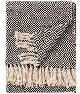 Manta de verano reversible, transpirable, estilo boho, con rayas, tejida con hilo teñido de algodón 100% beige, con borlas. - Product Image 5