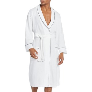 Peignoir pour homme en coton gaufré et fibre de bambou, blanc, à manches longues, doux, décontracté, avec poches, respirant, séchage rapide, thermique, pour l'automne - Product Image 2