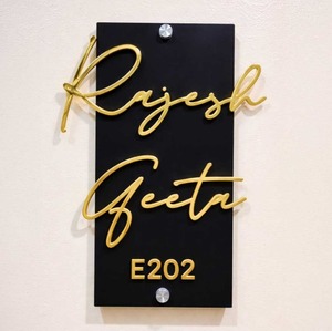 Luxury Personalized Acrylic Name <b>Plate</b> with 3D Gold Lettering Custom House <b>Door</b> Sign Premium Black Gold Entrance Plaque - Product Image 4