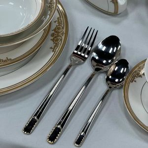 Ensemble de couverts en métal durable, résistant à la rouille, en acier inoxydable, cuillère, fourchette, couteau, collection de vaisselle, salle à manger commerciale, moderne - Product Image 3