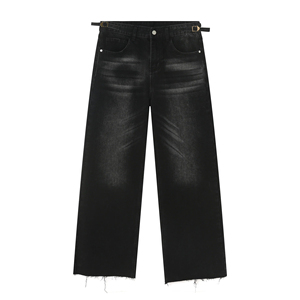 Men's Vintage Baggy Loose Jeans New Designer Straight Hong Kong Style Retro Rust-Color Denim Technique Washed Style - Product Image 2