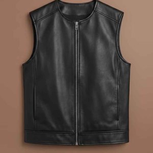 Gilet moto décontracté en cuir PU personnalisé pour homme, respirant, col en V, fermeture boutonnée, sans manches, vêtement d'extérieur d'hiver pour motard - Product Image 4