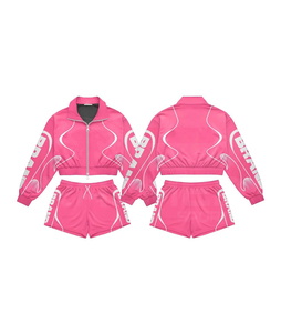 Pink <b>Men's</b> Regular Fit Lightweight Tracksuit 2-Piece Zipper <b>Jacket</b> Shorts Set Full Sleeve <b>Half</b>-<b>Zip</b> Eco-Friendly Windproof - Product Image 3