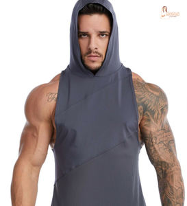 Débardeurs à capuche décontractés pour hommes, respirants, 100% coton, pour la musculation, la salle de sport, la musculation - Débardeurs à capuche sans manches - Product Image 2