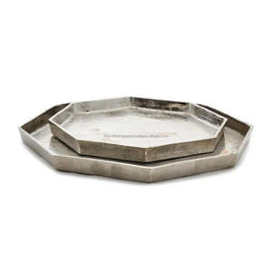 Ensemble de plateaux en fonte d'aluminium Forme octogonale Décorative Plateau de service en métal à 8 côtés Plateau décoratif argenté en offre spéciale - Product Image 1
