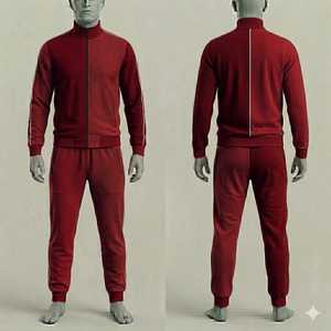 Men Red Solid Color Tracksuit Set Full Zip Jacket Jogger Pants Sporty Casual Autum Wear Regular Fit 2 Piece Breathable Polyester - Product Image 1