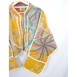 Authentic Handmade 100% Cotton <b>Kantha</b> <b>Jacket</b> Mandarin Collar Full Sleeves Breathable Eco-Friendly All Season Fashionable Design - Product Image 3