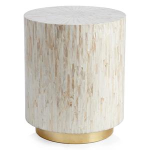 Unique Gold Base Mosaic Accent Table <b>Stools</b> Mother of Pearl Handcrafted Natural Shell Wooden Cylinder For Decor - Product Image 1