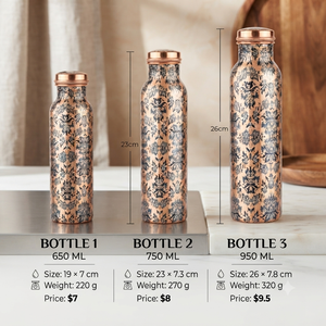 Handmade Copper Water <b>Bottle</b> with Vintage Blue Floral Design, Leakproof Screw Lid, Reusable Ayurvedic Hydration Flask for Gift - Product Image 2