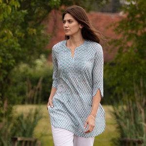 VENTE Haut long KURTA Style 3 Jade clair avec motif blanc 100% coton imprimé à la main Haut décontracté pour femmes Cadeau pour elle - Product Image 2
