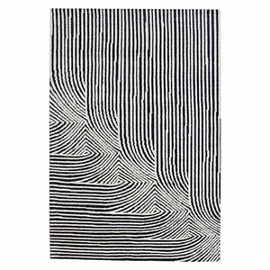 Tapis floral tufté à la main en laine noire et ivoire DECORDEC, antidérapant, écologique, à poils épais pour chambre, salon et intérieurs d'hôtels - Product Image 1