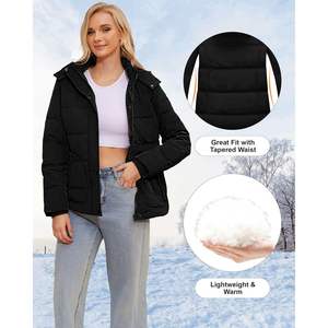 Abrigos de Invierno Ligeros para Mujer 2025, Chaqueta Acolchada Impermeable con Capucha Desmontable, Chaqueta de Invierno con Relleno de Algodón Cálido - Product Image 5