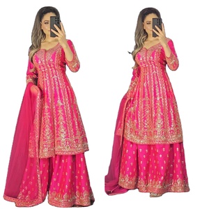 Wholesale Readymade Women's Indian Wedding Party Wear Faux <b>Fur</b> Washable Ethnic Modern Heavy Sequence Embroidered Top Sharara - Product Image 1