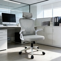 Chaise de bureau réglable avec cadre blanc et dossier en maille grise, avec mécanisme de bascule, dossier haut, chaise pivotante pour jeux sur ordinateur