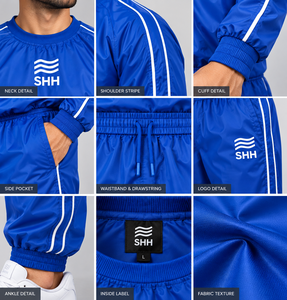 Blue Mens Sauna Suit Custom Sweat Workout Set <b>Heat</b> Retention Pullover Jacket Jogger <b>Pants</b> Fitness Training Weight Cut Sportswear - Product Image 6