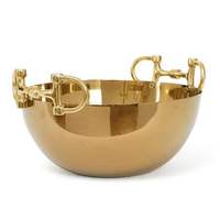 Bol de service doré, bol décoratif doré, bol en métal de luxe, bol de service en laiton, bol avec poignée en forme de mors de cheval, bol de style équestre