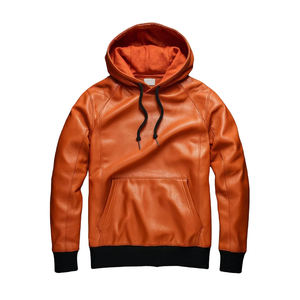 Sudaderas con capucha de cuero de alta calidad personalizadas OEM con letras bordadas y efecto desgastado para hombre, estilo casual urbano. - Product Image 1