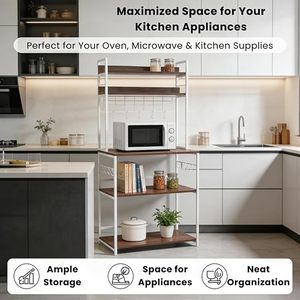 Four Tier Wood Storage Rack With Microwave <b>Shelf</b> For Kitchen Minimalist Design <b>Standing</b> Type Multifunctional Organizer - Product Image 5