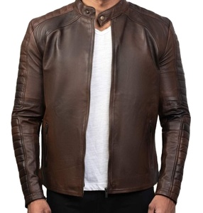 <b>Men's</b> Brown PU Casual Garment Dyed Moto Jacket <b>Turtleneck</b> Collar Zipper Closure Regular Fit Winter Style - Product Image 6