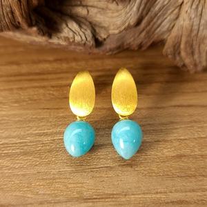 Boucles d'oreilles en amazonite naturelle, argent sterling 925, plaqué or 14 carats, pierre précieuse bleue - Product Image 1
