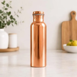 Glossy <b>Plain</b> Pure Copper Eco-friendly Customizable High Quality <b>Water</b> <b>Bottle</b> Hammered Finish Classic Design Portable for Travel - Product Image 2