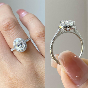 แหวนแต่งงานเพชรทรงรี 2 กะรัต ดีไซน์หรูหรา ประดับเพชรรอบวง ทอง 14k ระยิบระยับ สวยงามสง่า เป็นของขวัญแต่งงานที่เหนือกาลเวลา - Product Image 6