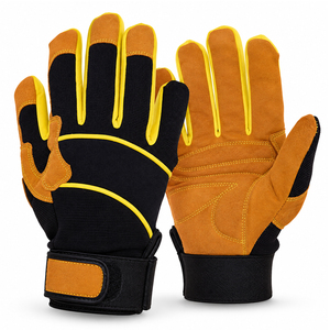 Gants de travail robustes pour tronçonneuse, paume en cuir croûte, doigts entiers, zone du pouce renforcée, poignet élastique, équipement forestier - Product Image 1