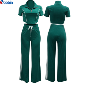 Conjunto de Dos Piezas de Alta Calidad, Pantalones Largos Casuales con Cierre Frontal y Top Corto de Punto con Cuello Alto y Mangas Cortas - Product Image 2