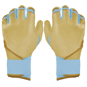 Unique Style High Quality Durable <b>Light</b> Blue Strap Cuff Khaki Leather Left Right Handed Baseball <b>Batting</b> Gloves Full Finger - Product Image 2