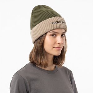 Hawk Eye Embroidered <b>Beanie</b> Unisex Knit Cap Olive <b>Green</b> And Beige Casual Winter Hat 56-58CM - Product Image 6
