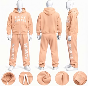 Conjunto de chándal de forro polar grueso morado ciruela para hombre, con logotipo personalizado, sudadera con capucha de cremallera completa y pantalones de chándal, venta al por mayor - Product Image 6