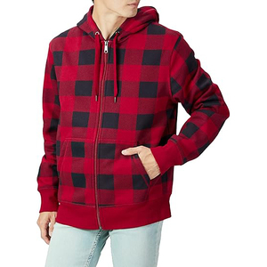 Sweat-shirt à capuche rouge zippé, coupe classique, décontracté, pour l'automne, 100% coton molletonné tricoté, couleur unie - Product Image 6