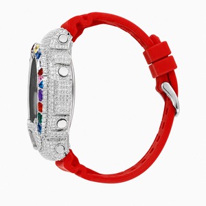 Reloj Digital con Pedrería, Caja de Acero Inoxidable, Correa de Silicona Roja, Esfera Rectangular, Reloj de Lujo para Mujer - Product Image 6
