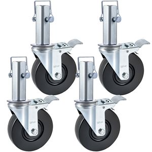 Lot de 4 roulettes pivotantes en caoutchouc robustes pour échafaudage, 5 pouces, matériau TPR, double verrouillage, tige carrée de 1,26 pouce, capacité de 440 lb - Product Image 1