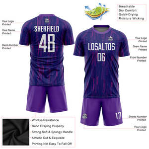 Ensemble de maillots de football personnalisés par sublimation, design flamme violette, séchage rapide, 100% polyester, unisexe, pour adultes, manches courtes - Product Image 3