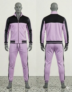Men's <b>Pink</b> Black Color Blocking <b>Tracksuit</b> Set Full Zip Jacket Jogger Pants Casual Autumn Wear Regular Fit 2 Piece - Product Image 1
