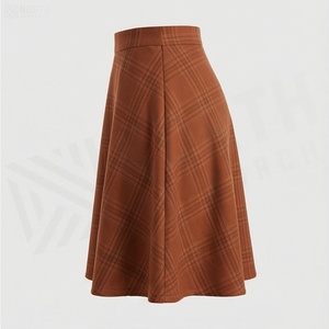 Women High Waist A-Line Plaid Wool Skirt Knee-Length Autumn Style Comfortable Woven Fabric - Product Image 3