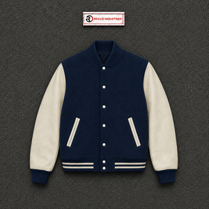 Veste universitaire en laine bleu marine personnalisée avec manches contrastées blanches, veste de baseball classique pour hommes et femmes, vente en gros - Product Image 5