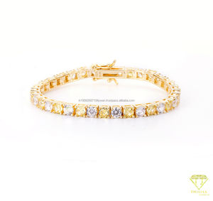 Bracelet de tennis émeraude de luxe cristal vert blanc pierre taillée glacée zircon cubique à la mode élégant Bracelets à maillons fins - Product Image 3