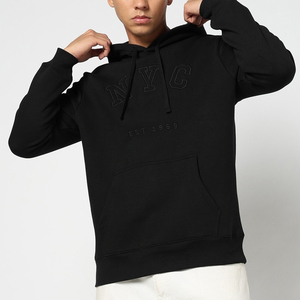 Sweat-shirt à capuche noir pour homme, coupe classique, en coton French Terry, imprimé lettres sur le devant, décontracté, pour l'automne - Product Image 3