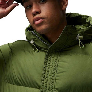 Chaqueta Acolchada con Capucha para Hombre, Verde Sólido, Rellena de Plumón, Cortavientos, Cierre de Cremallera, Corte Regular Informal, 100% Poliéster - Product Image 4