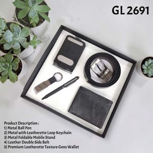 Ensemble cadeau de bureau exécutif 5 pièces avec stylo à bille en métal, porte-clés, support de téléphone pliable, ceinture en cuir et portefeuille en similicuir - Product Image 2