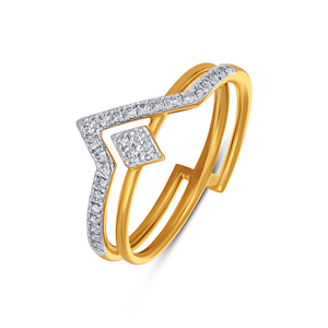 Delicado anillo geométrico de oro amarillo de 14 quilates, corte redondo de 0,25 quilates, banda simple en forma de V, joyería fina para mujer - Product Image 1