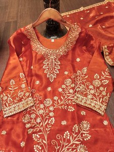 Burnt Orange Silk Sharara Suit Silver <b>Gota</b> Patti Work | Traditional Winter Heavy Embroidered Pakistani Gharara Set 2026 Festive - Product Image 5