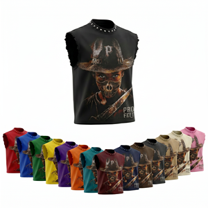 Camiseta sin mangas estilo punk rock de fieltro profesional, hecha a medida, al por mayor, con logo personalizado, diseño de estampado, estilo streetwear, camiseta muscular de verano - Product Image 1