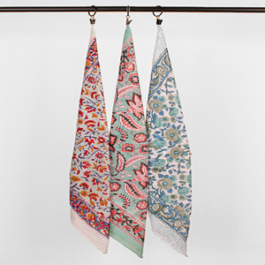 Hand Drawn Cotton <b>Square</b> <b>Scarf</b> Floral Pattern Ethnic Style Skin Friendly Unisex Bandana Spring Summer Wear - Product Image 1
